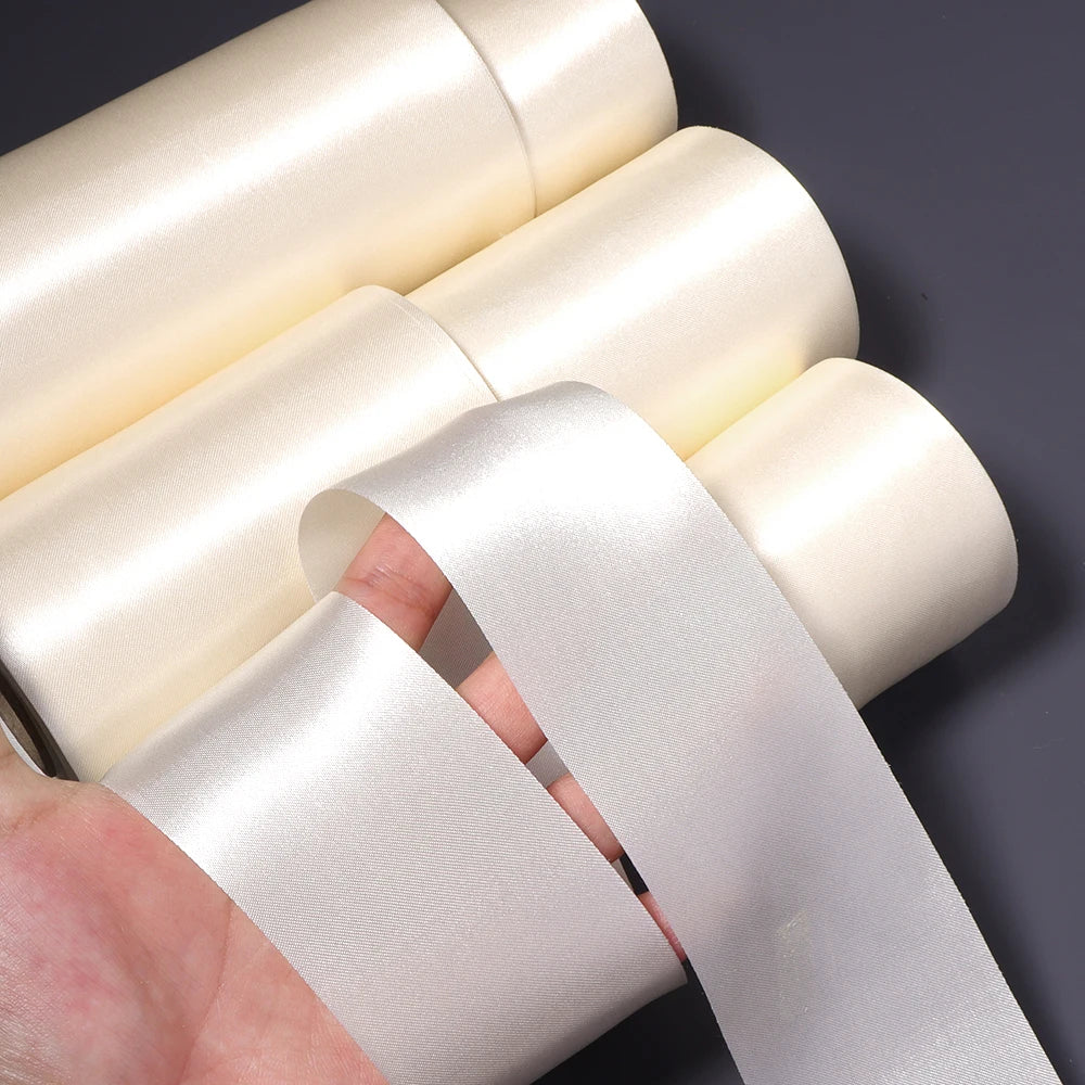 20 Yards Beige Satin Ribbon 4–15cm Wide | Gift & Wedding Craft Satin Craft Ribbon PLUSH