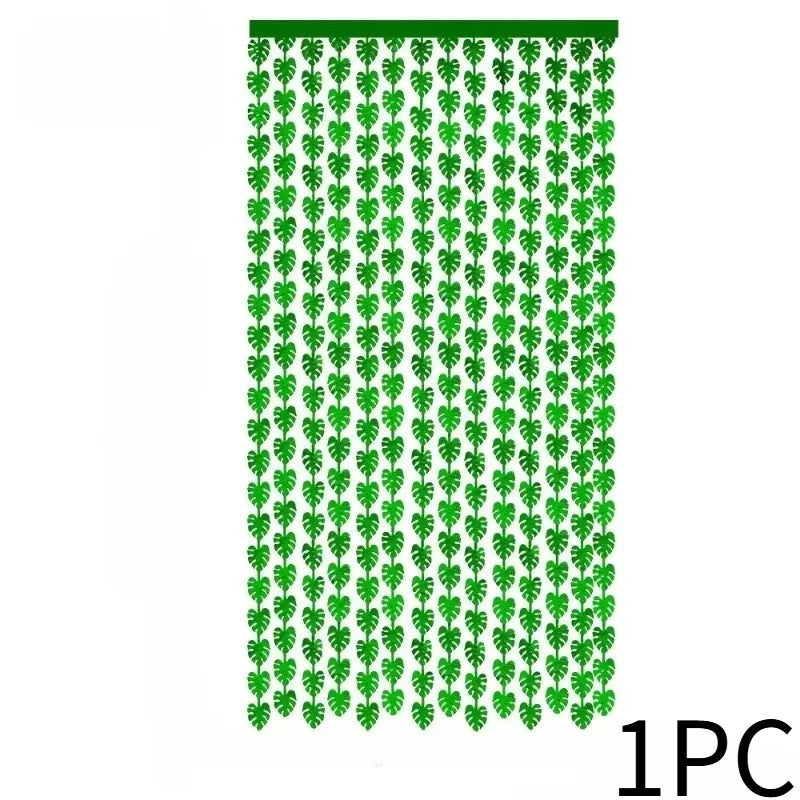 Jungle Leaf Foil Fringe Curtain – Tropical Party Backdrop Party Backdrop Curtain PLUSH 1PC