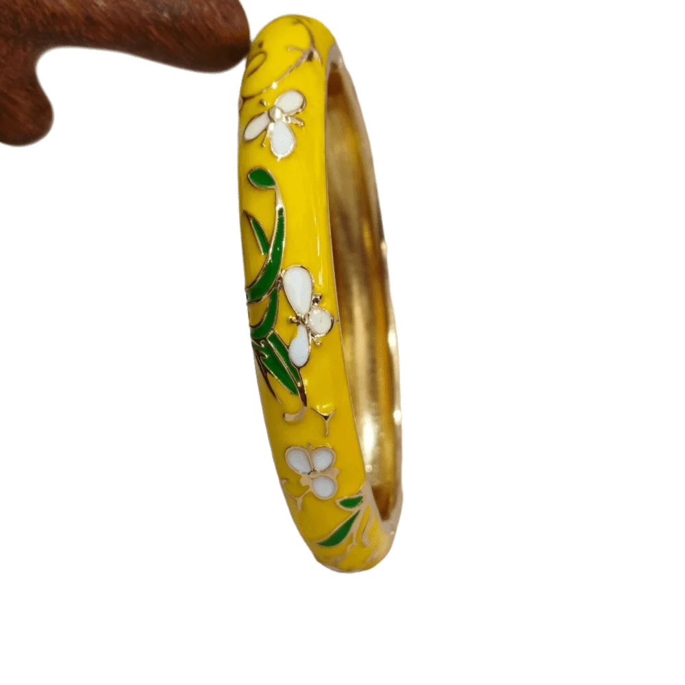 Enamel Peony Filigree Bangle – Vintage Cloisonné Bracelet Enamel Bangle PLUSH 8