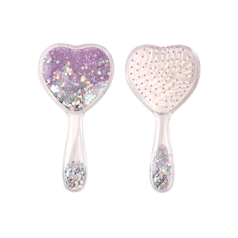 Glitter Heart-Shaped Air Cushion Hair Brush – Scalp Massage Hair Brush PLUSH Purple