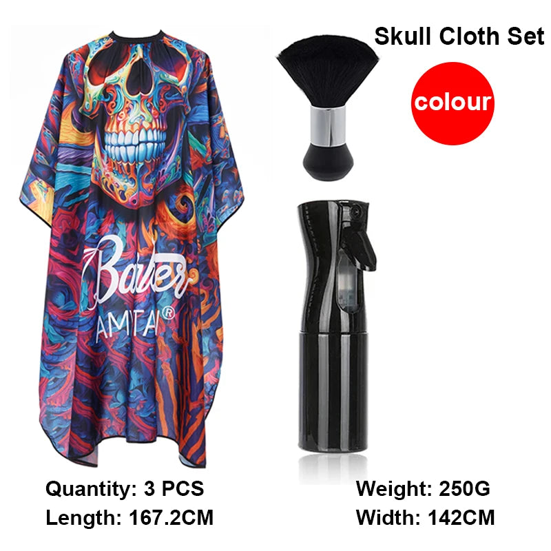 Waterproof Skull Hairdressing Cape & Bib Set – Hair Dye Hairdressing Cape Set PLUSH 3pcs B