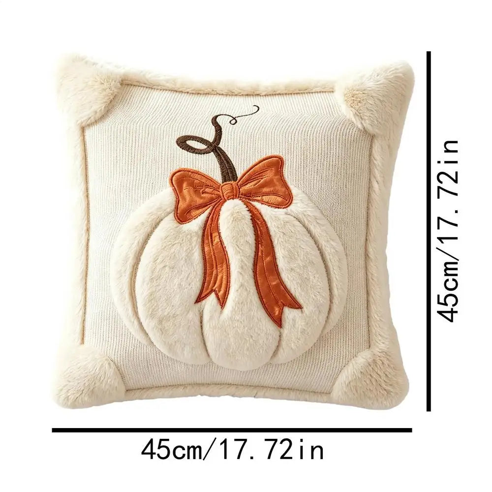 Pumpkin Bow Throw Pillow Cover 45x45cm | Fall Halloween Decor Throw Pillow Cover PLUSH Beige