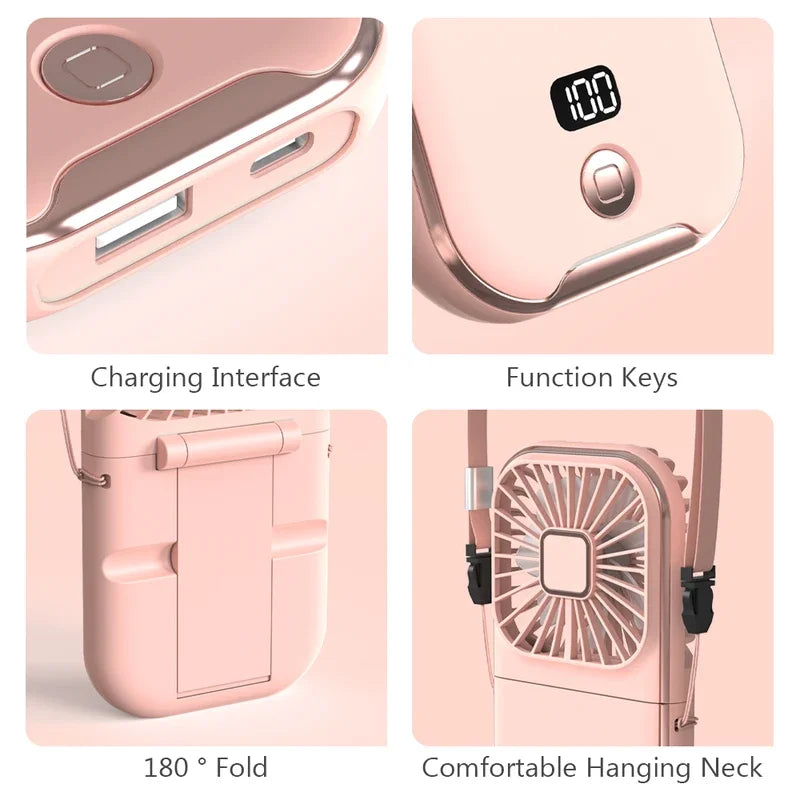 4-Speed USB Rechargeable Neck Fan – Quiet Portable Mini Fan Neck Fan PLUSH