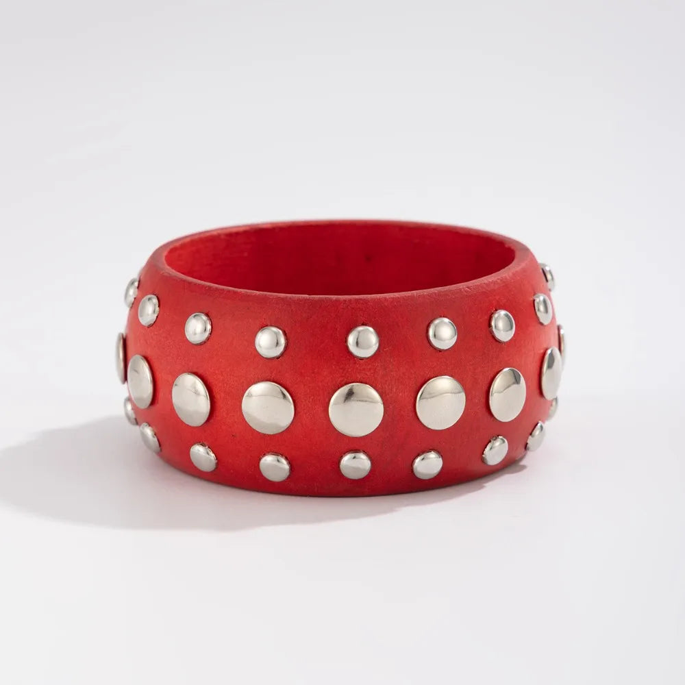 Bohemian Rivet Wide Chunky Bangle – Vintage Retro Cuff Bracelet Cuff Bangle Bracelet PLUSH Red