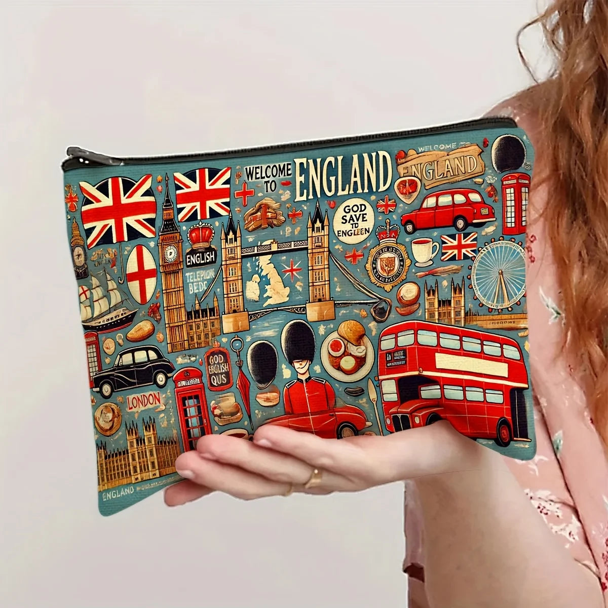UK Landmark Makeup Bag – Women's Zipper Pouch & Jewelry Storage Makeup Zipper Pouch PLUSH green