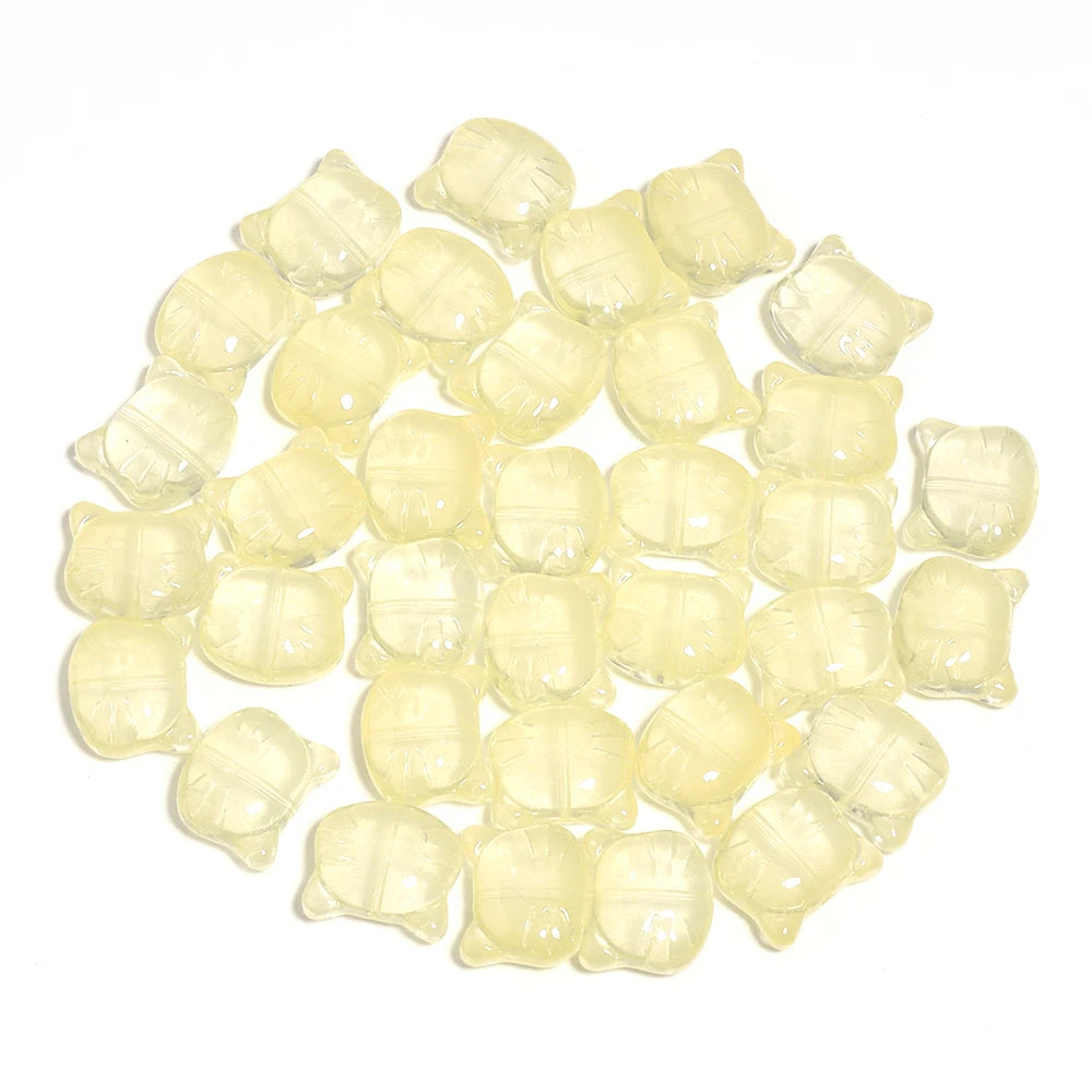 30pcs Glass Cat Head Beads 12x14mm Lampwork DIY Jewelry Lampwork Glass Beads PLUSH Yellow