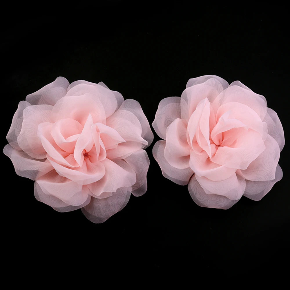 2pcs Korean Chiffon Flower Appliques for DIY Hair & Clothes Fabric Flower Appliques PLUSH pink 10cm