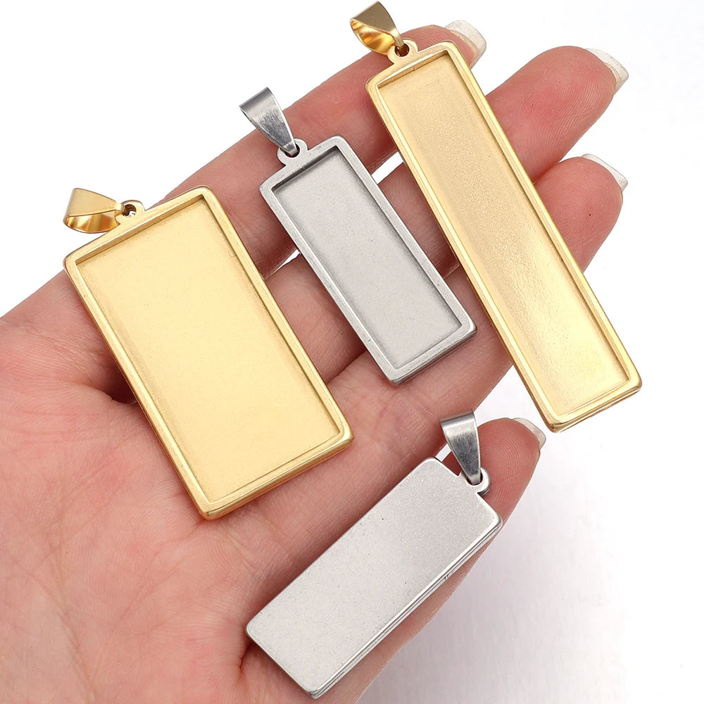 2pcs Stainless Steel Rectangle Pendant Tray – DIY Jewelry Pendant Tray Setting PLUSH