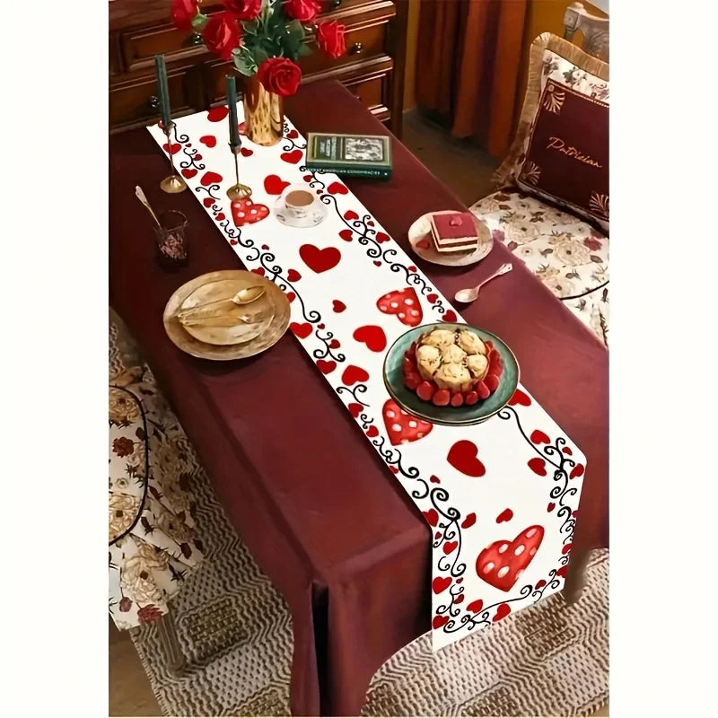 Valentine's Day Tablecloth – Red Heart & Polka Dot Print Holiday Tablecloth PLUSH