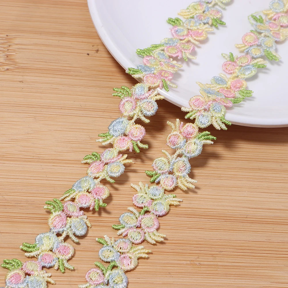 2 Yards Colorful Flower Lace Trim – DIY Ribbon & Jewelry Lace Trim Ribbon PLUSH blue pink 2cm