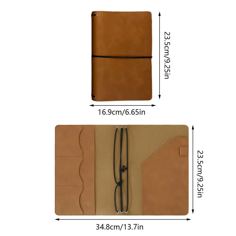 A5 Vintage PU Leather Notebook Cover – Refillable Organizer Notebook Cover PLUSH Brown