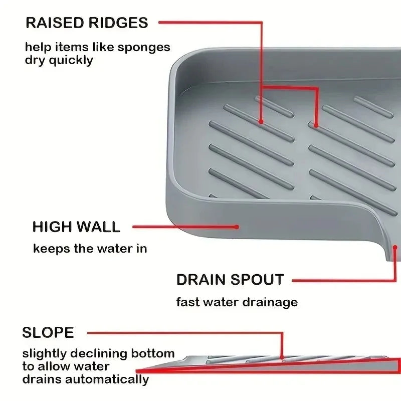 Silicone Sink Tray with Drain – Soap & Sponge Holder Sink Organizer Tray PLUSH