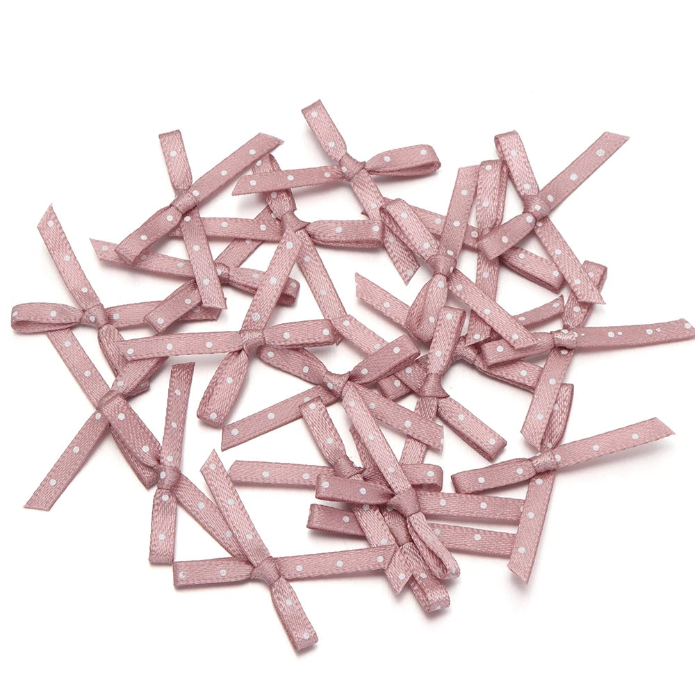 50pcs Polka Dot Ribbon Bows – Polyester DIY Craft Bowknots Ribbon Bows PLUSH red bean pink