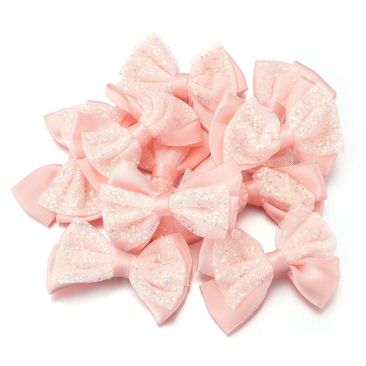 10pcs Sequin Mesh Ribbon Bows – Multicolor DIY Craft Decor Craft Ribbon Bows PLUSH Light Red