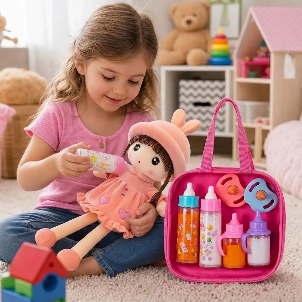 Baby Doll Feeding Bottle Set with Pacifier – 7pc Nursery Toy Doll Accessory Set PLUSH