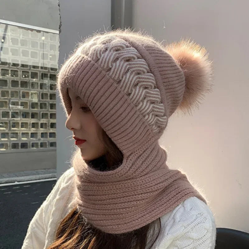 Women's Fleece Knit Hat & Scarf Set – Windproof Winter Winter Hat Scarf Set PLUSH