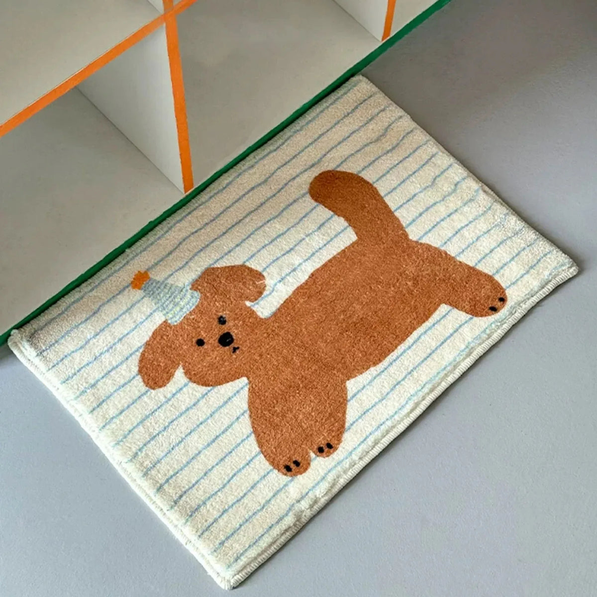 Striped Puppy Bathroom Mat – Non-Slip Fast-Drying Soft Floor Mat Bathroom Floor Mat PLUSH A 500MMx800MM
