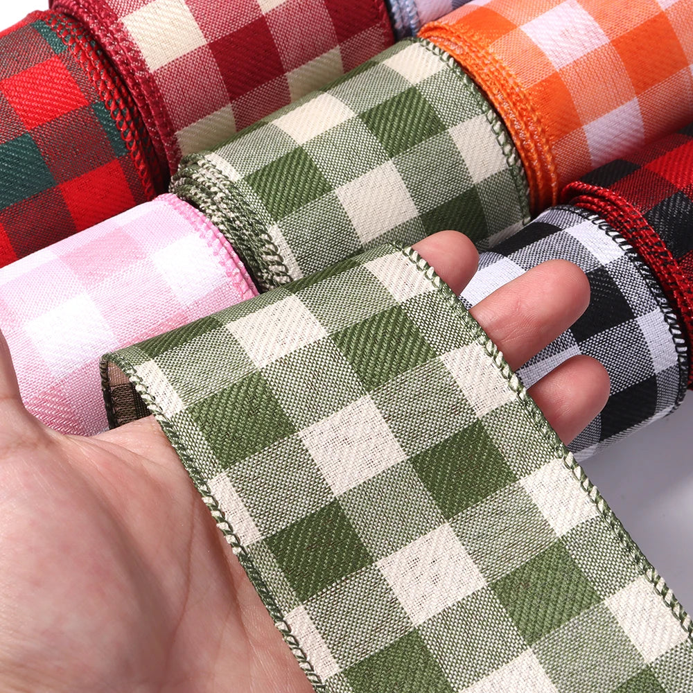 3 Yards Plaid Linen Ribbon for DIY Gift Wrapping & Bows Craft Ribbon PLUSH