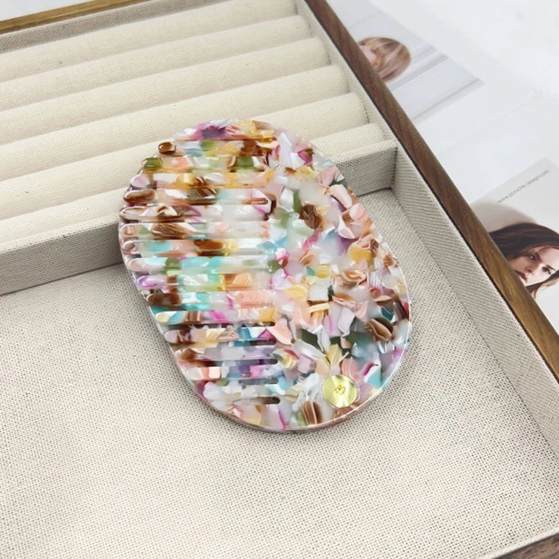 Foldable Travel Hair Comb with Mirror – Wide Tooth Detangler Travel Hair Comb PLUSH Multicolor