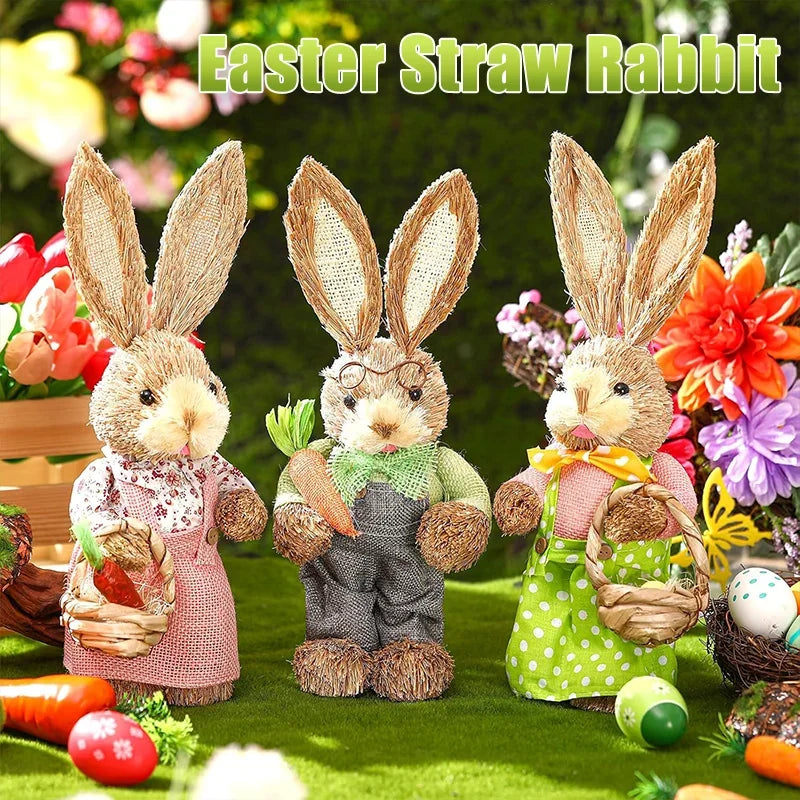 35cm Woven Wicker Easter Bunny Rustic Table Centerpiece Decor Easter Table Decor PLUSH