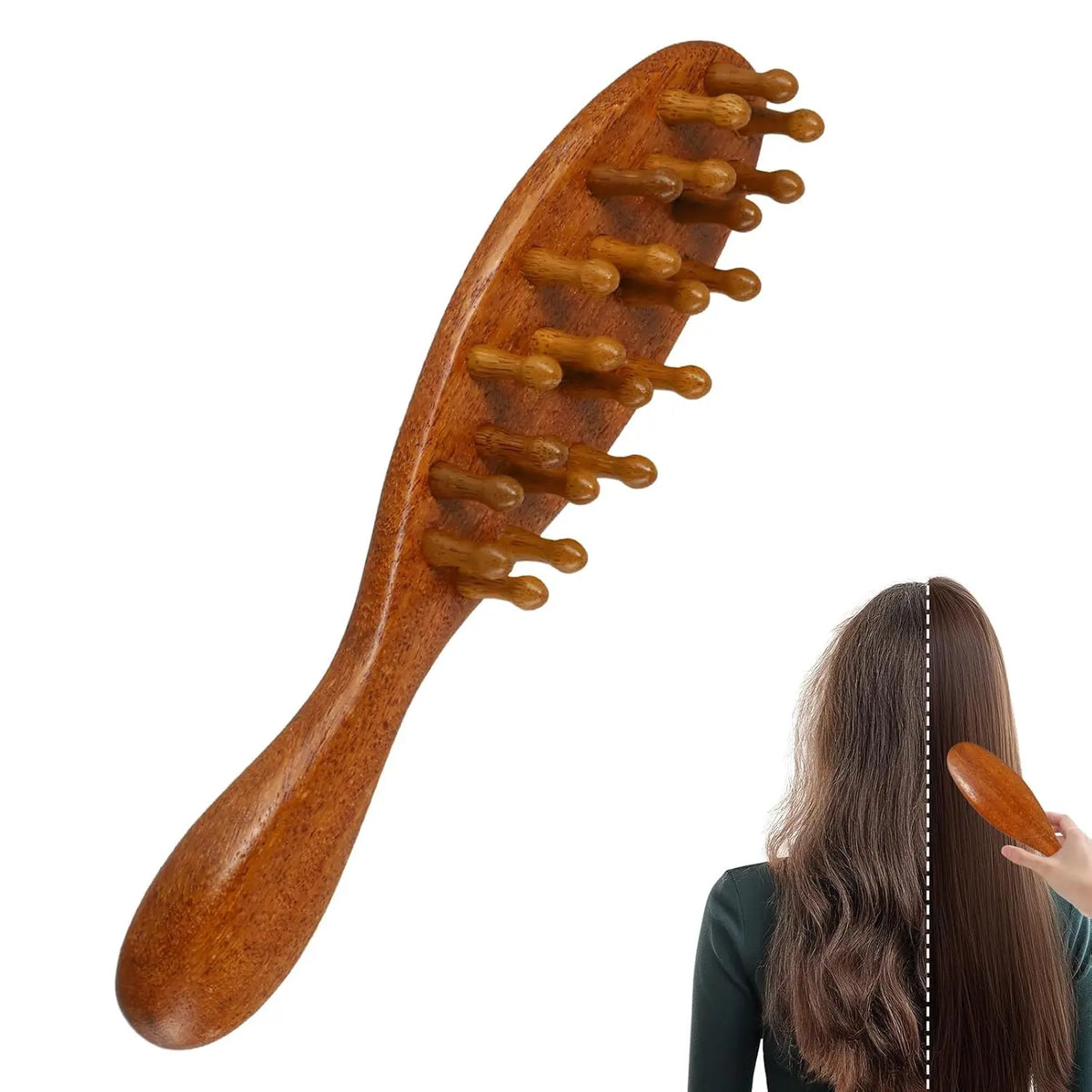 Double-Sided Sandalwood Cushion Comb – Anti-Static Hair Brush Wooden Hair Brush PLUSH 22-teeth