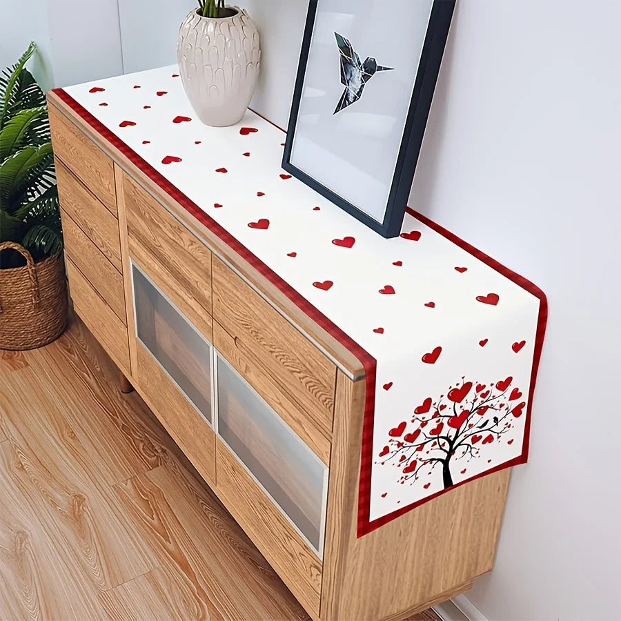 Valentine's Day Table Runner – Heart Tree & Bird Print | 3 Sizes Table Runner PLUSH