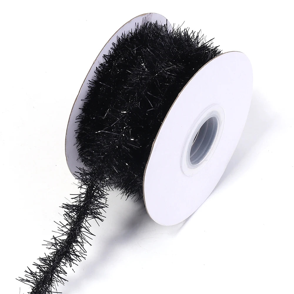 10 Yards Christmas Tinsel Garland Glitter Fringe Trim Ribbon Tinsel Trim Ribbon PLUSH black