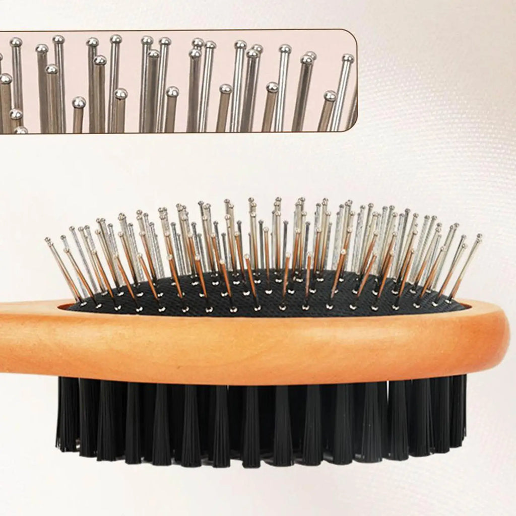 Double-Sided Pet Grooming Brush – Wood Handle & Steel Bristles Pet Grooming Brush PLUSH