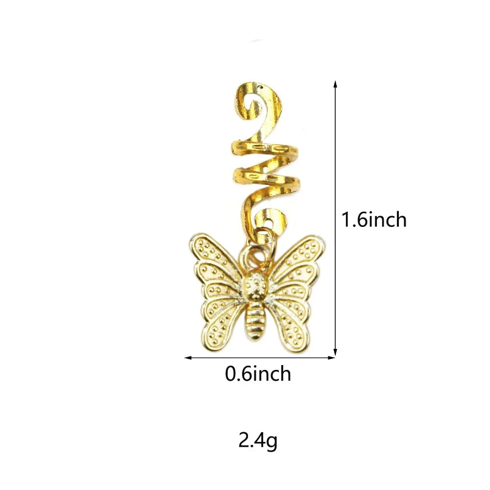 Golden Butterfly Dreadlock Beads Hair Rings – 10pcs Set Dreadlock Hair Beads PLUSH