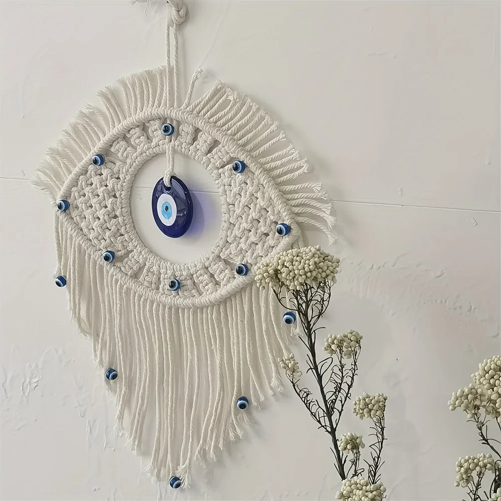 Turkish Blue Evil Eye Wall Hanging – Handcrafted Boho Decor Wall Hanging Decor PLUSH