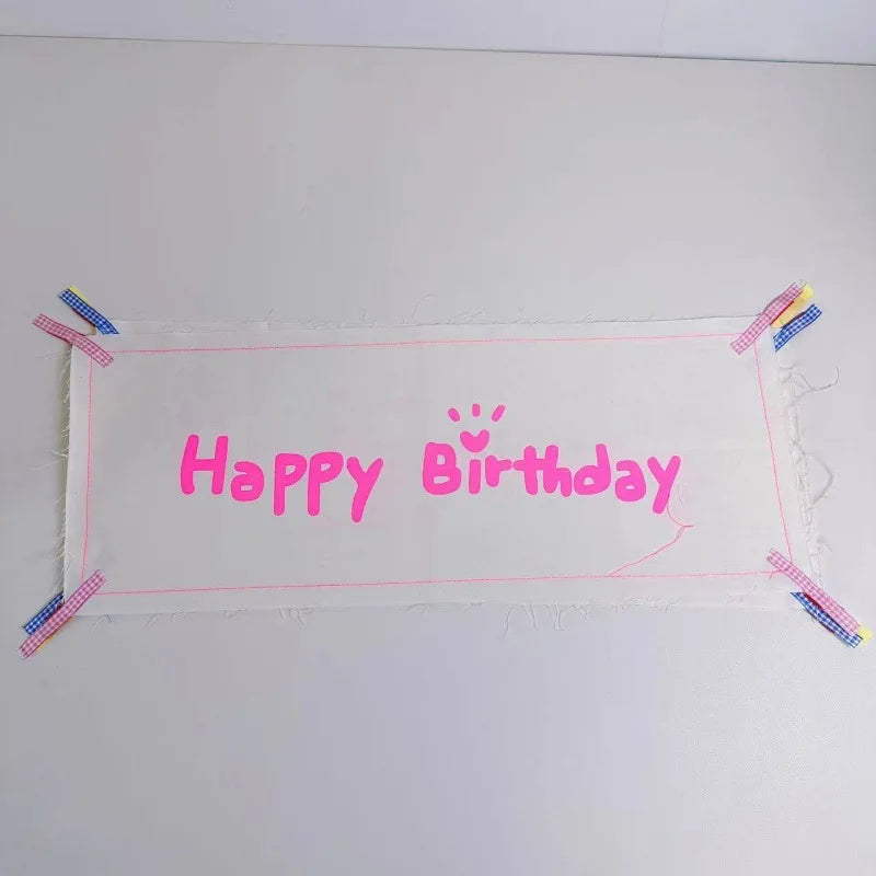 Kids Happy Birthday Flag Banner 55x22cm – Party Photo Prop Party Flag Banner PLUSH Pink 55x22cm Other