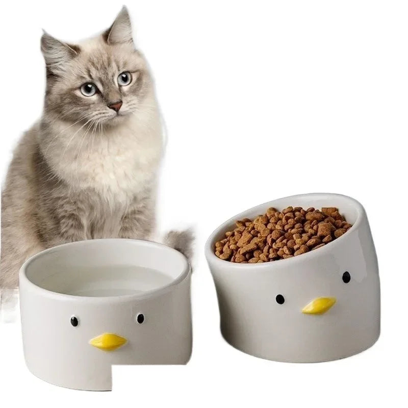 Ceramic Cat Bowl Set – Dual Compartment Non-Slip Pet Feeding Dish Pet Feeding Bowl PLUSH