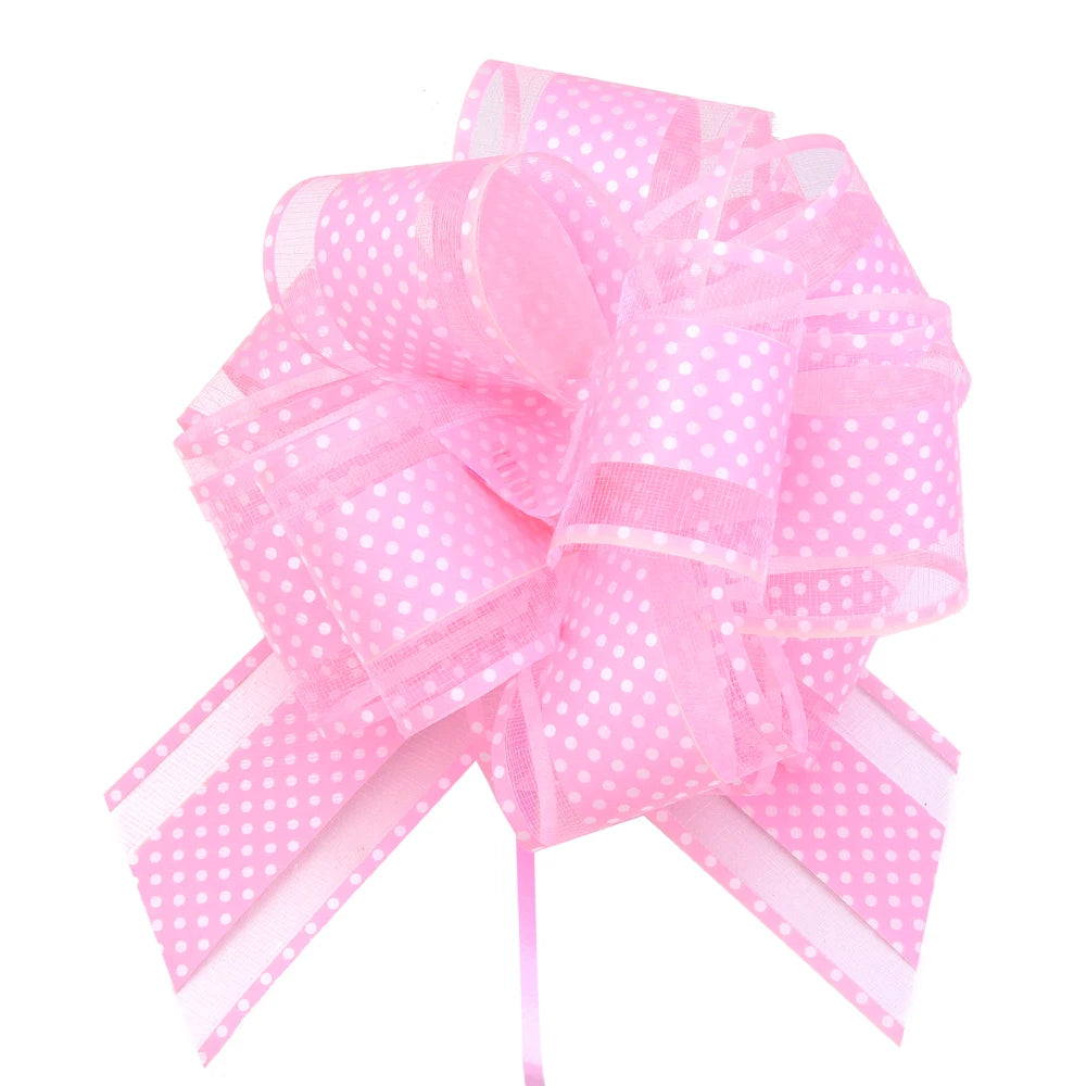 2pcs Polka Dot Pull Bow Ribbons 15cm – Gift Wrap Decoration Gift Wrap Bow PLUSH Pink