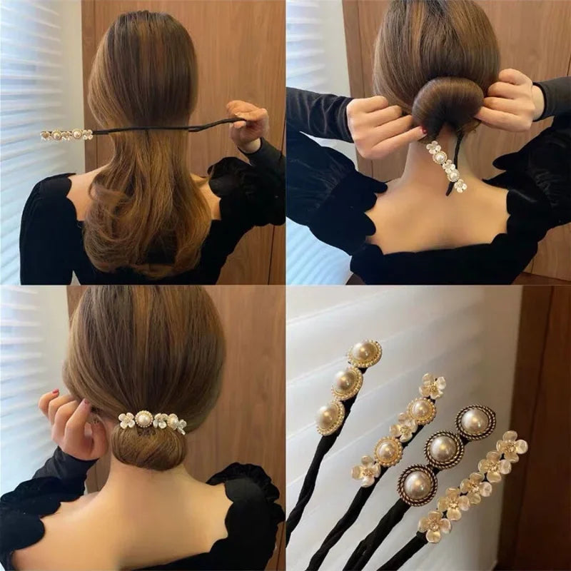 Pearl Flower Bun Maker – Korean Hair Braider & Hairpin Hair Styling Tool PLUSH