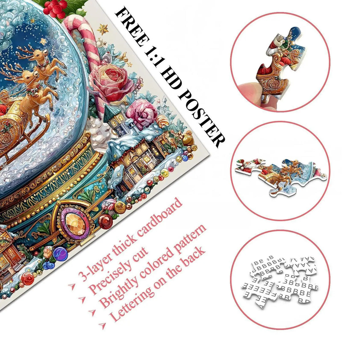 Christmas Snow Globe Puzzle – Festive Winter Scene Decor Set Christmas Puzzle Set PLUSH