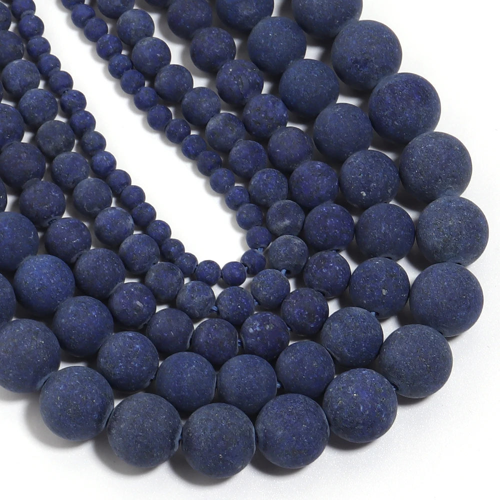 Frosted Lapis Lazuli Round Spacer Beads 4–12mm | DIY Jewelry Natural Stone Beads PLUSH