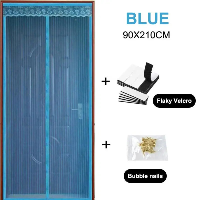 Magnetic Screen Door Mesh Curtain – Insect & Fly Net Mesh Door Screen PLUSH Blue 90X210CM