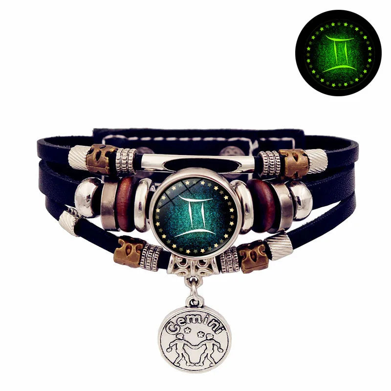 Zodiac Luminous Leather Bracelet – Multilayer Beaded Unisex Charm Bracelet PLUSH 9-Gemini