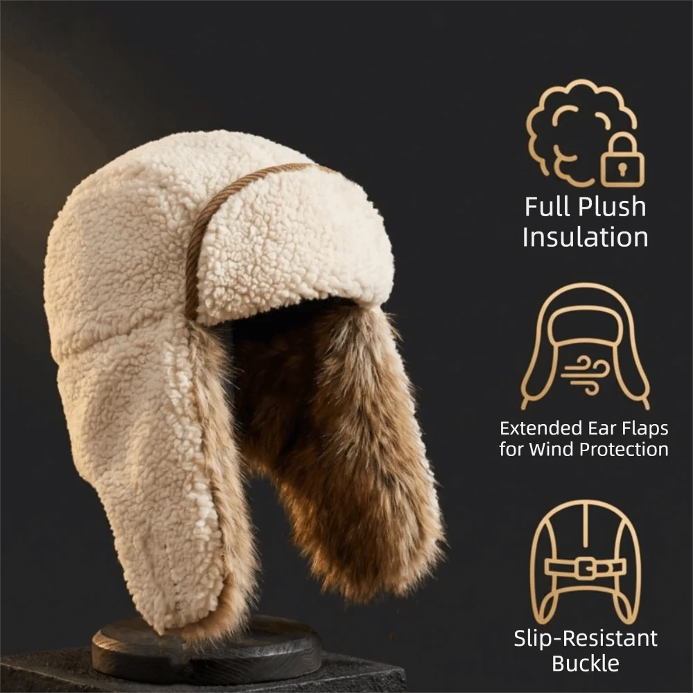 Windproof Winter Pilot Earflap Hat – Fleece Lined Beanie Cap Winter Earflap Hat PLUSH