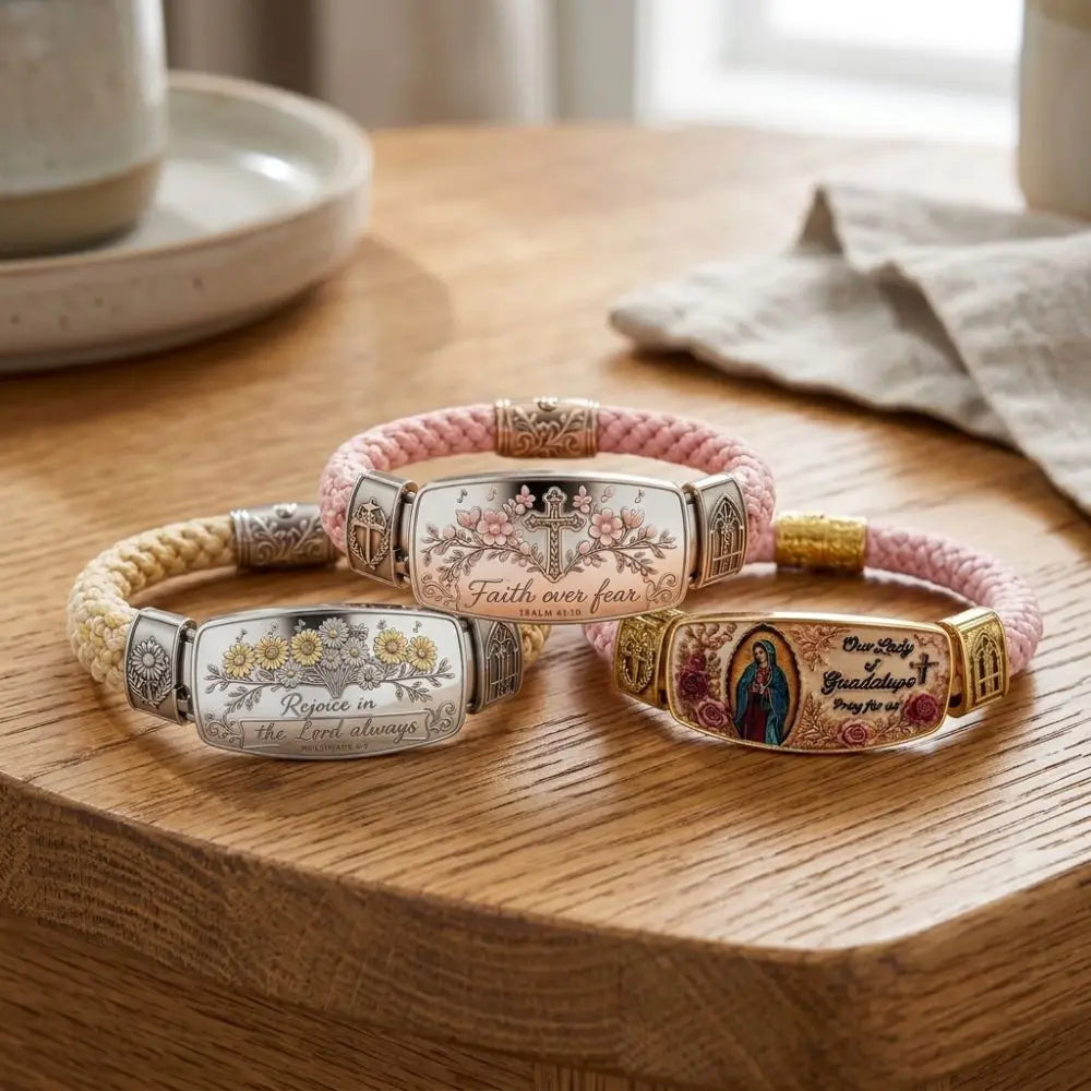 Faith Over Fear Scripture Bracelet – Stainless Steel Religious Religious Bracelet PLUSH