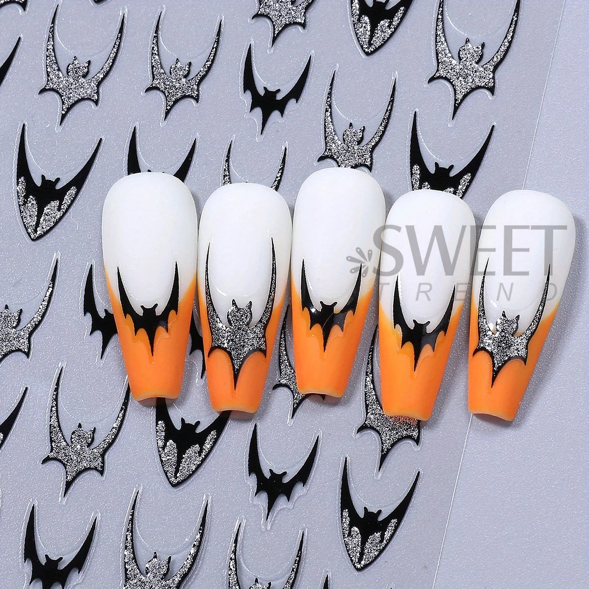 Glitter Bat Halloween Nail Stickers – Spider Web & Heart Decals Halloween Nail Stickers PLUSH