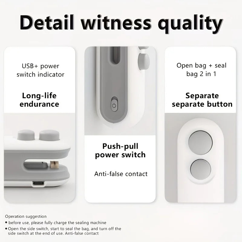 USB Handheld Mini Vacuum Sealer – Rechargeable Food Freshness Mini Vacuum Sealer PLUSH