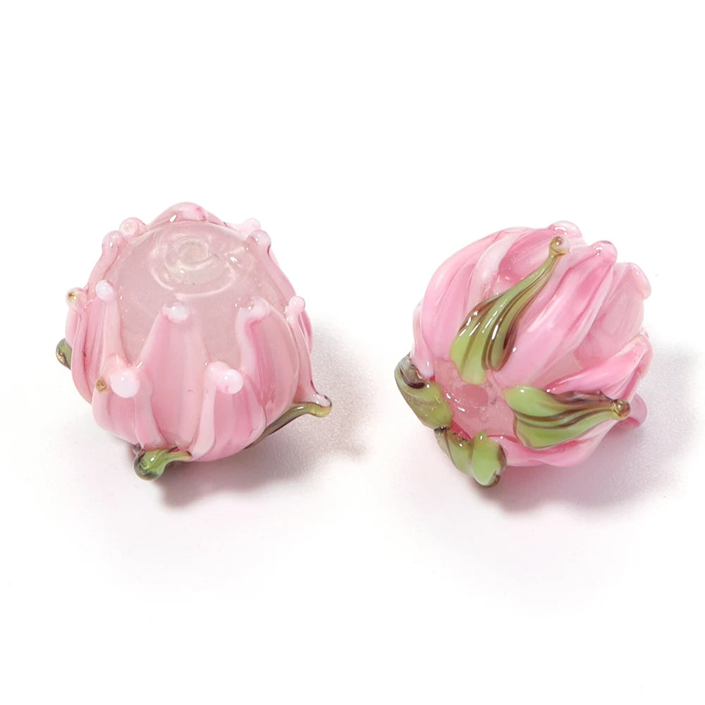 Tulip Lampwork Glass Spacer Beads – Multicolor DIY Jewelry Lampwork Glass Beads PLUSH deep pink x 2pcs