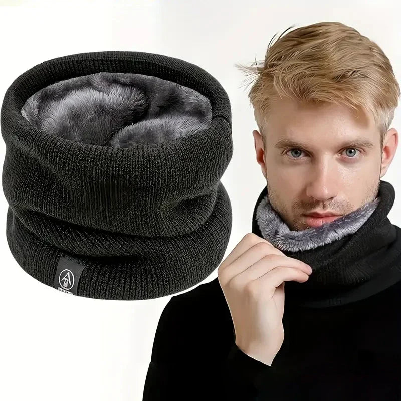 Winter Knitted Neck Gaiter & Fleece Face Mask – Windproof Scarf Neck Gaiter Scarf PLUSH Navy blue 1PCS