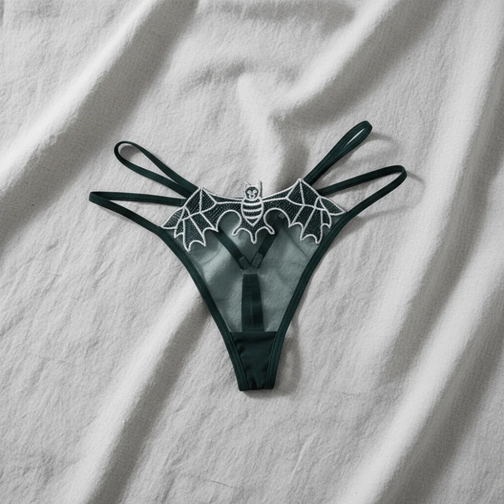 Bat Embroidery Transparent Thong | Women's Low-Rise T-Back Panty Women's Thong Panties PLUSH