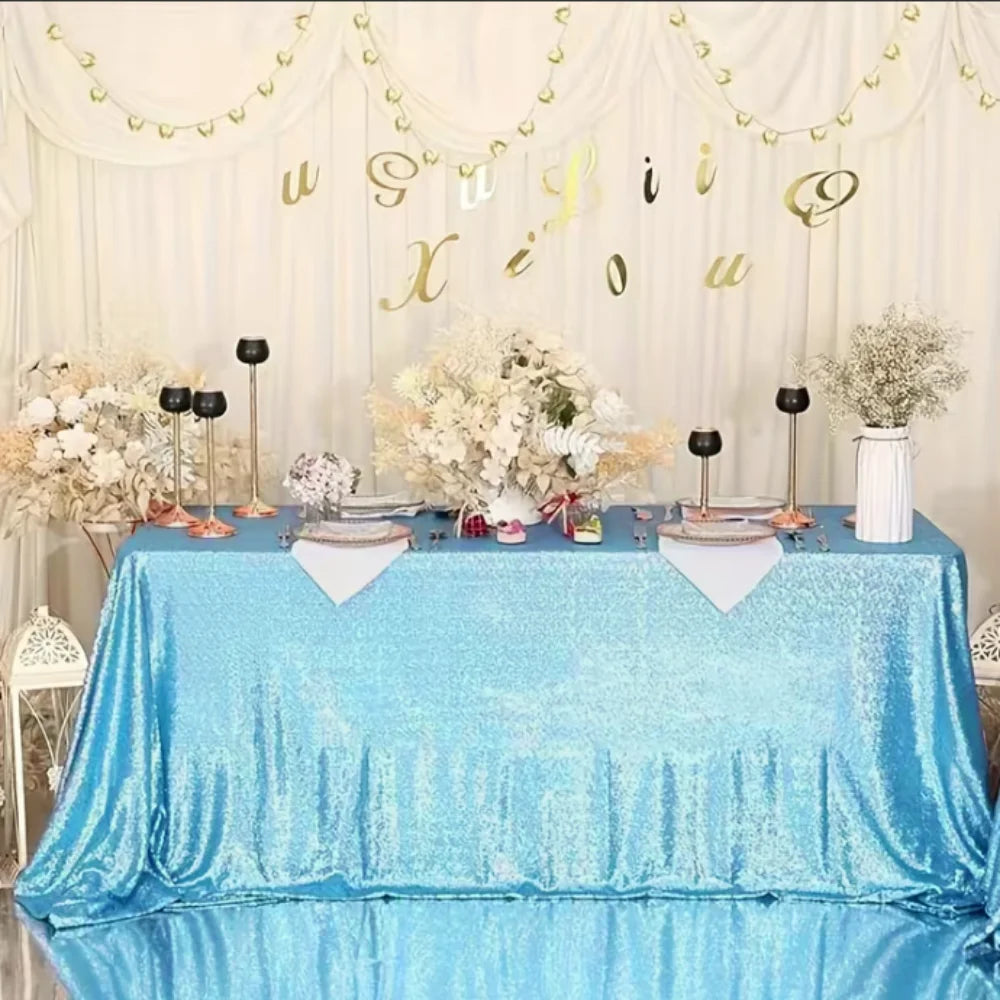 Rectangular Sequin Tablecloth – Sparkling Polyester Party Cover Sequin Tablecloth PLUSH Sky Blue 51.18x70.87 in