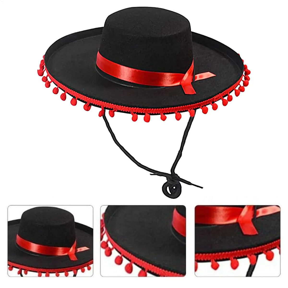 Mexican Sombrero Hat Adults Wide Brim Costume with Pom-Poms Costume Sombrero Hat PLUSH