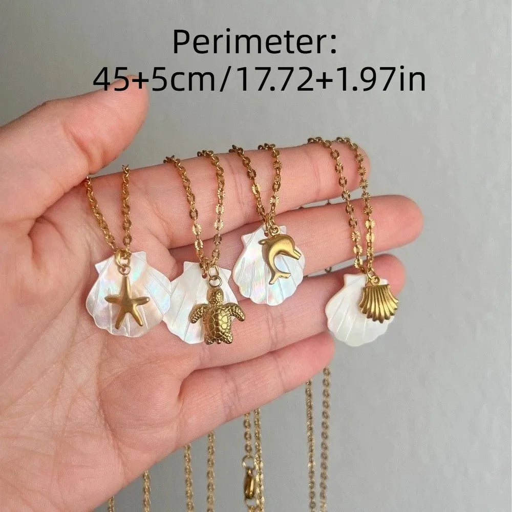Boho Shell Necklace – Starfish Sea Turtle Dolphin Pendant Pendant Necklace PLUSH