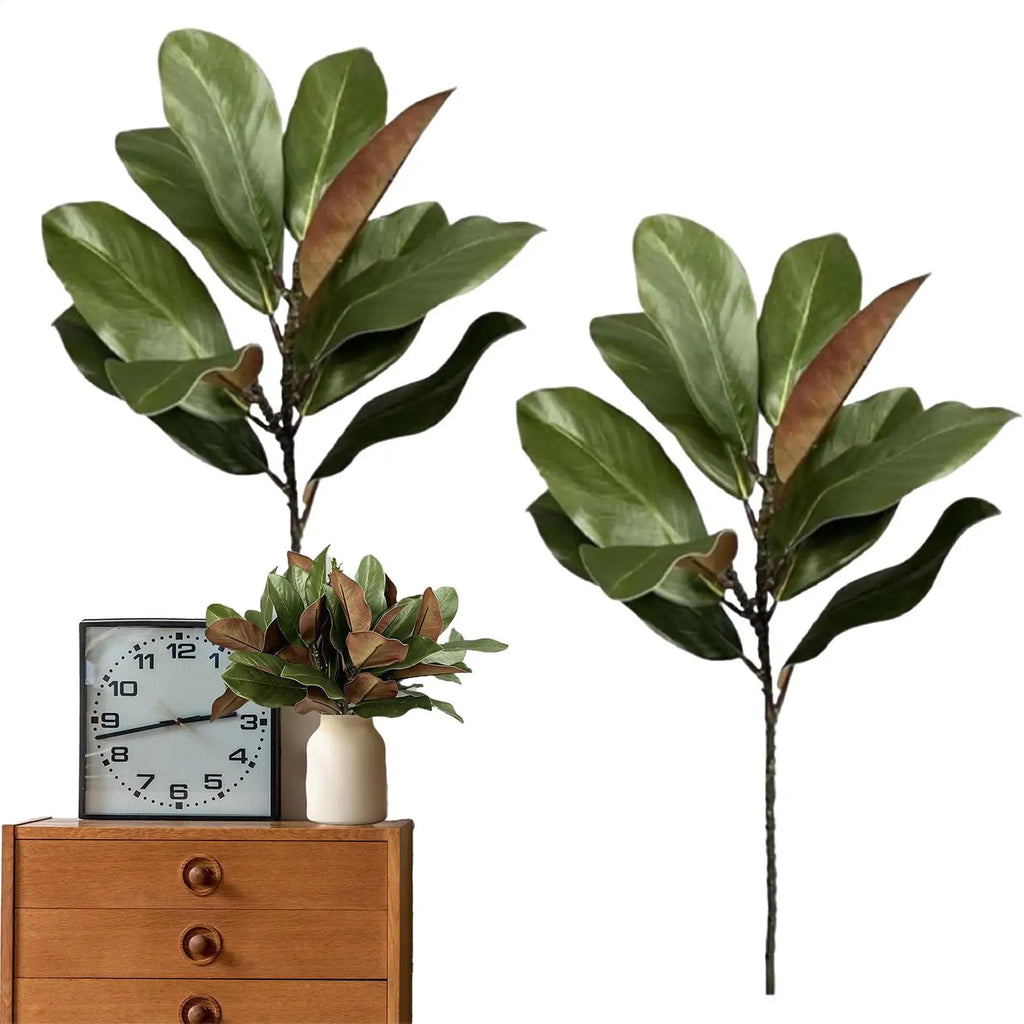 Artificial Magnolia Leaf Branches Real Touch Faux Stems 2pcs Artificial Plant Stems PLUSH