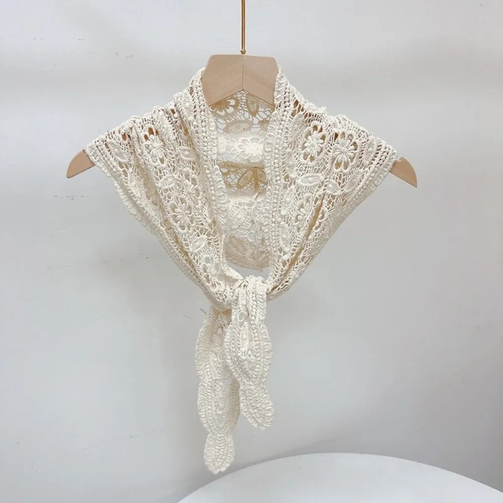 Women's Knit Crochet Lace Shawl Scarf – Hollow Floral Cape Knit Crochet Shawl PLUSH Apricot